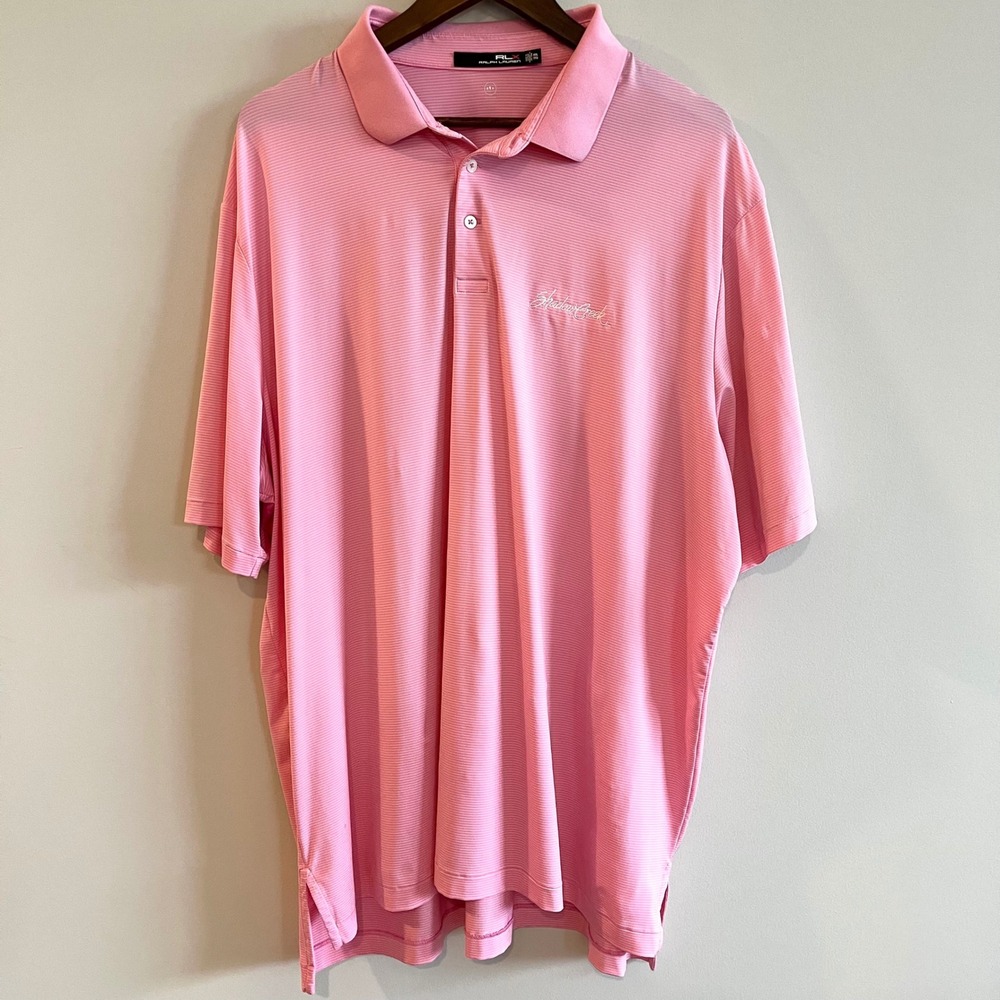 RLX Ralph Lauren Mens Pink Striped Shadow Creek Performance Polo Shirt XXL